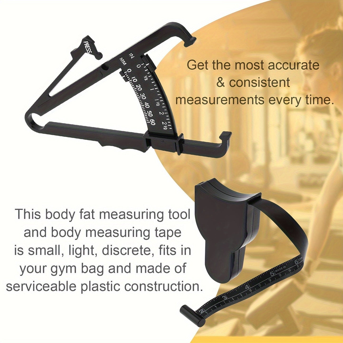 NNETM Portable Body Fat Caliper and Tape Measure Set(Black)