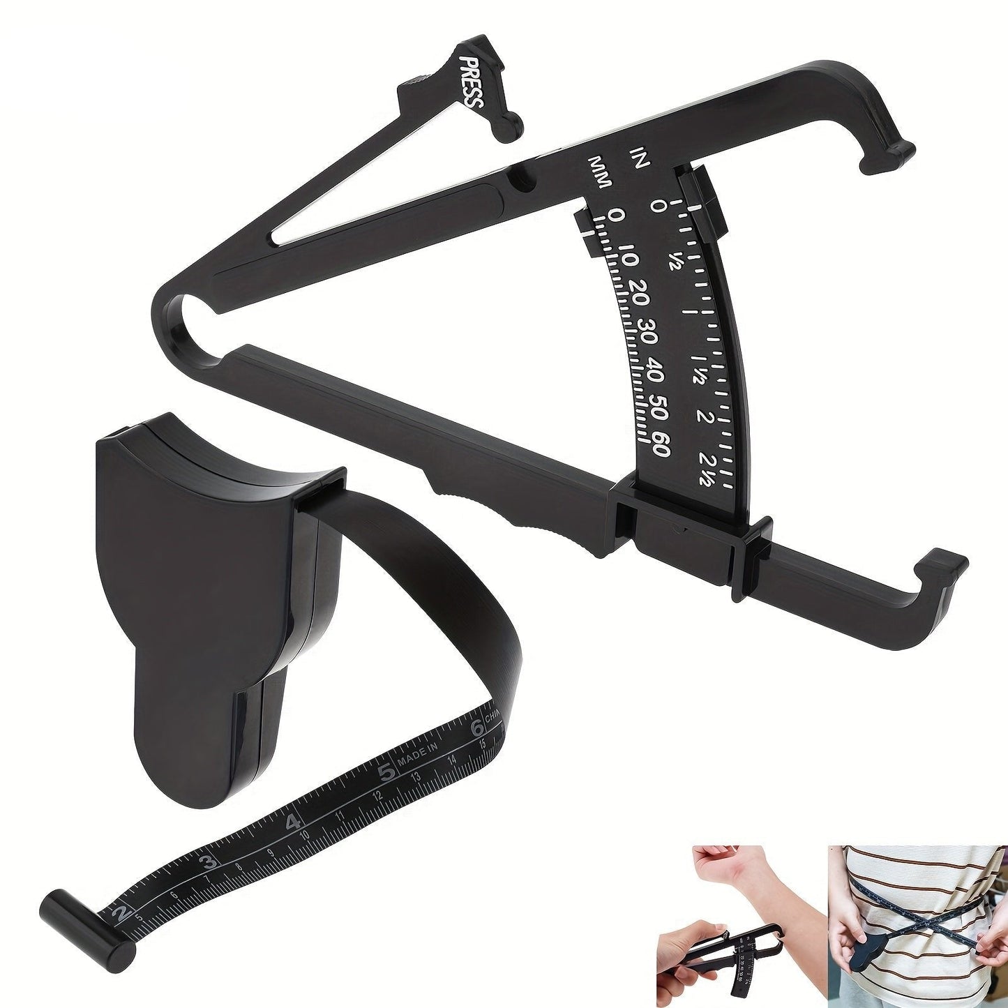NNETM Portable Body Fat Caliper and Tape Measure Set(Black)