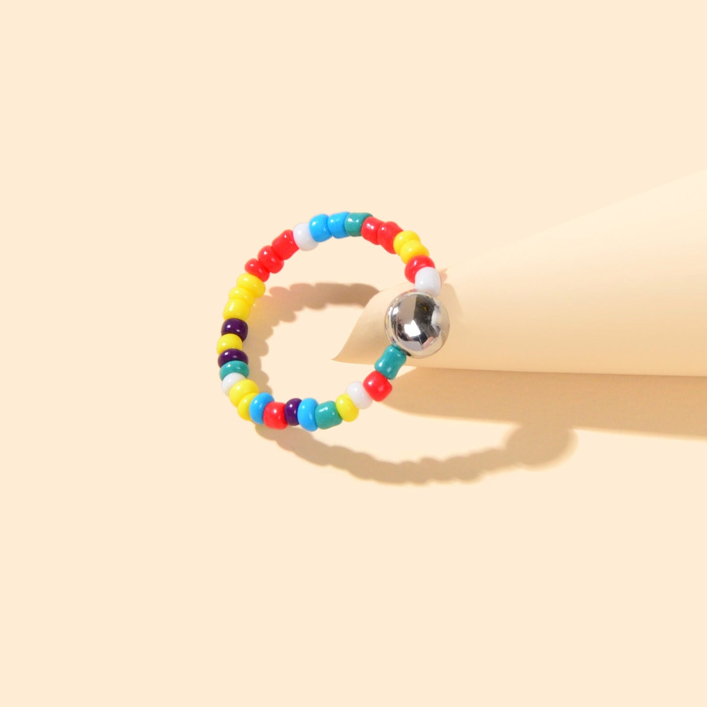 Bohemian Women Accessories Colourful Seed Beads Elastic Ring Ethnic Jewellery