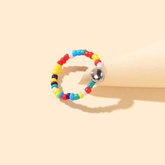 Bohemian Women Accessories Colourful Seed Beads Elastic Ring Ethnic Jewellery