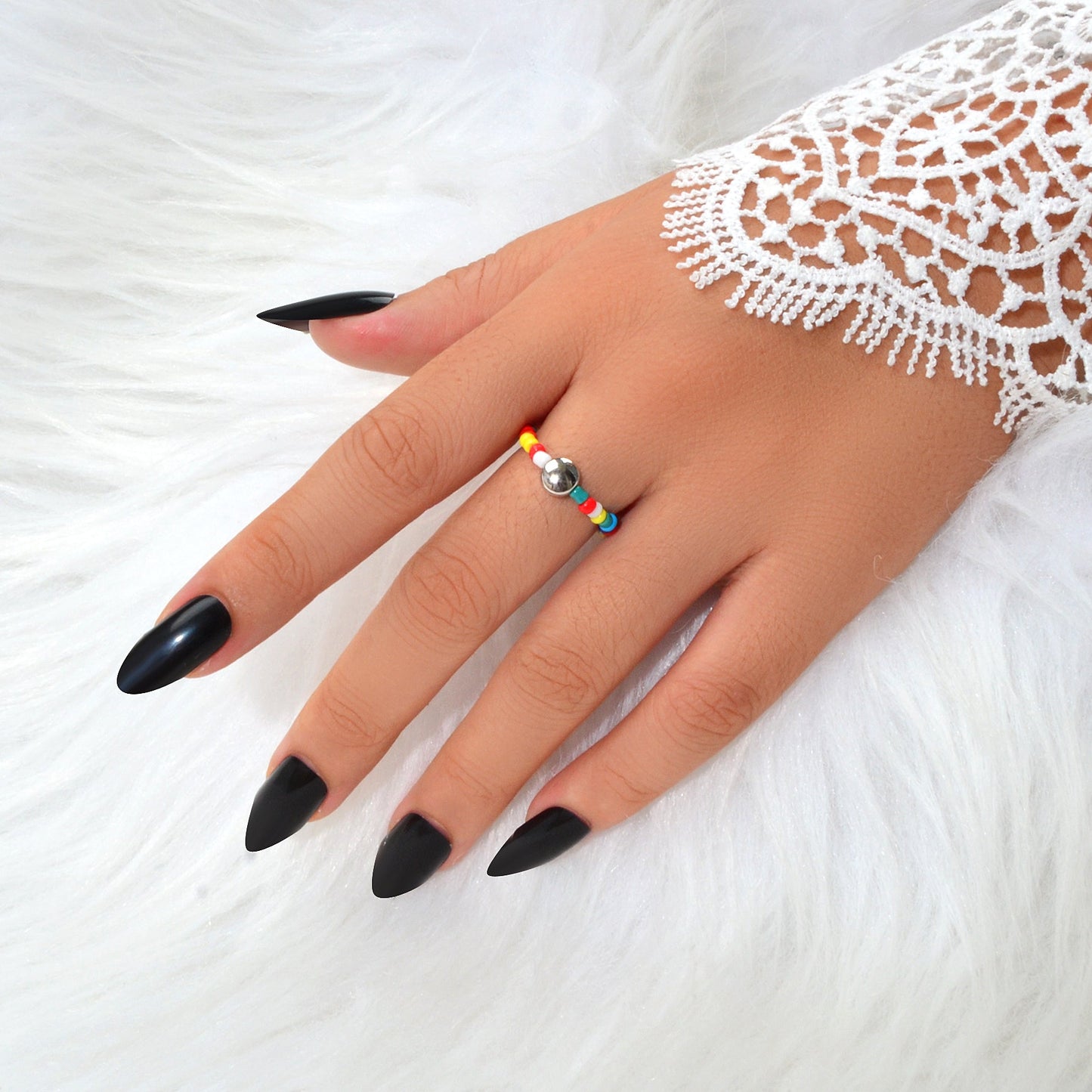 Bohemian Women Accessories Colourful Seed Beads Elastic Ring Ethnic Jewellery
