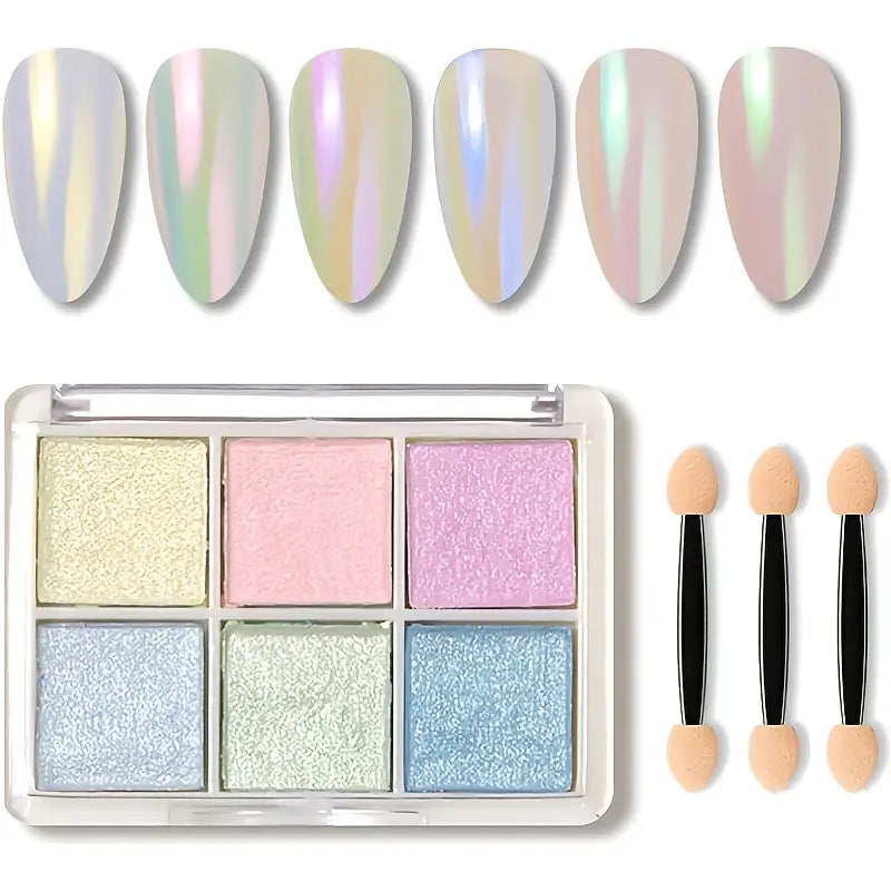 NNETM 6 Colors Chrome Mirror DIY Nail Powder Set Mermaid Nail Art Neon Pigment Powders and Glittering Effects
