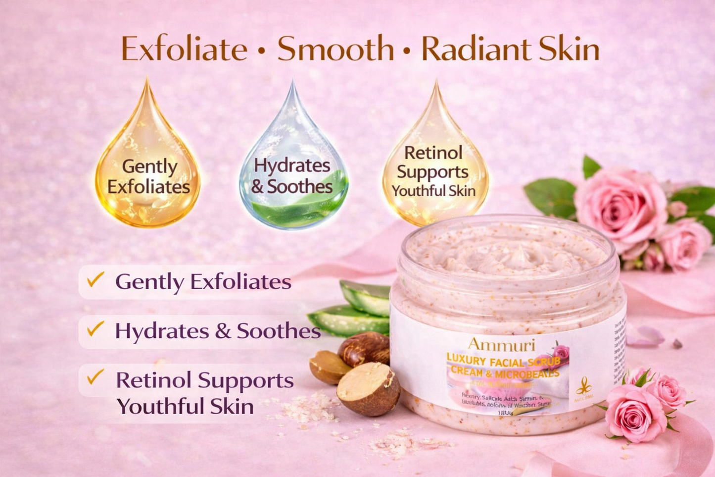 Ammuri Skincare Retinol Facial Scrub - Exfoliating Cream