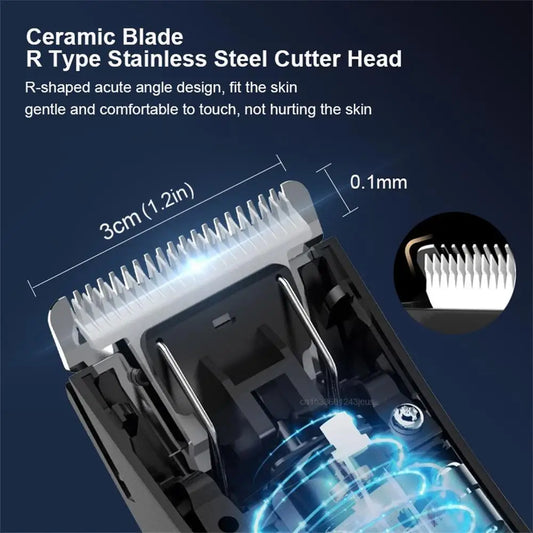 Mens Rechargeable Body Hair Trimmer with 2 Heads & LED Light Black
