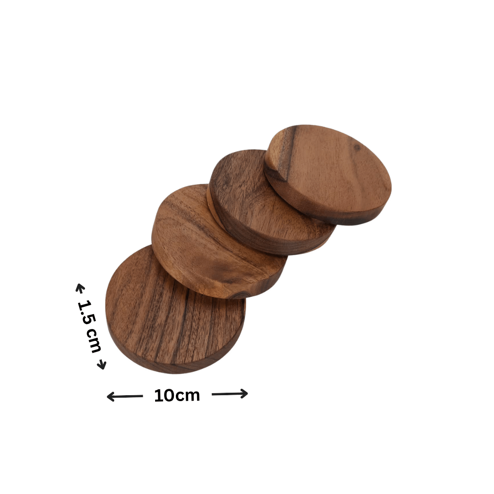 Set of 4 Acacia Wood Coasters – Protect Your Surfaces in Style