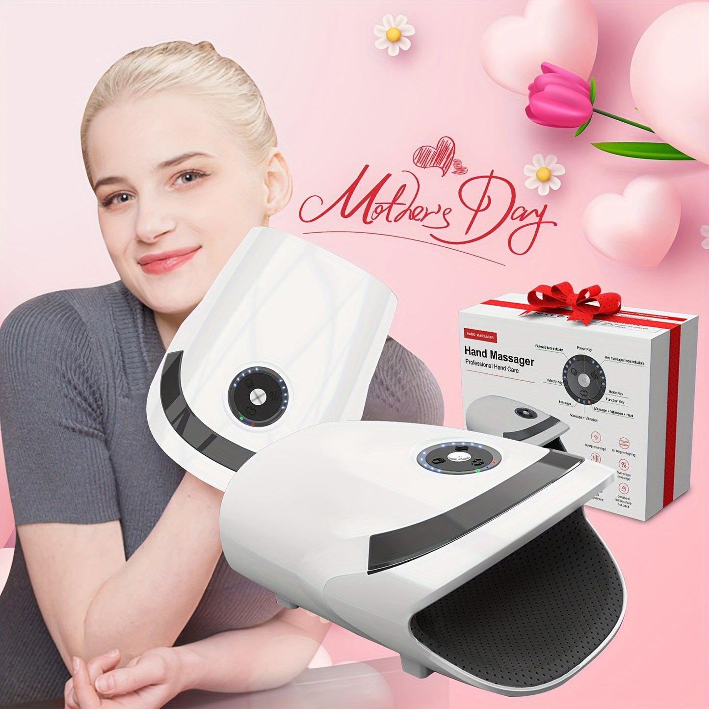 Cordless Hand Massager with Compression & Heat(White)